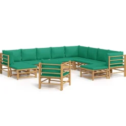 MAISON EXCLUSIVE - Salon de jardin 12 pcs avec coussins vert bambou