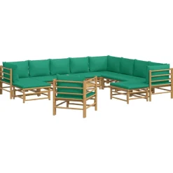 MAISON EXCLUSIVE - Salon de jardin 12 pcs avec coussins vert bambou