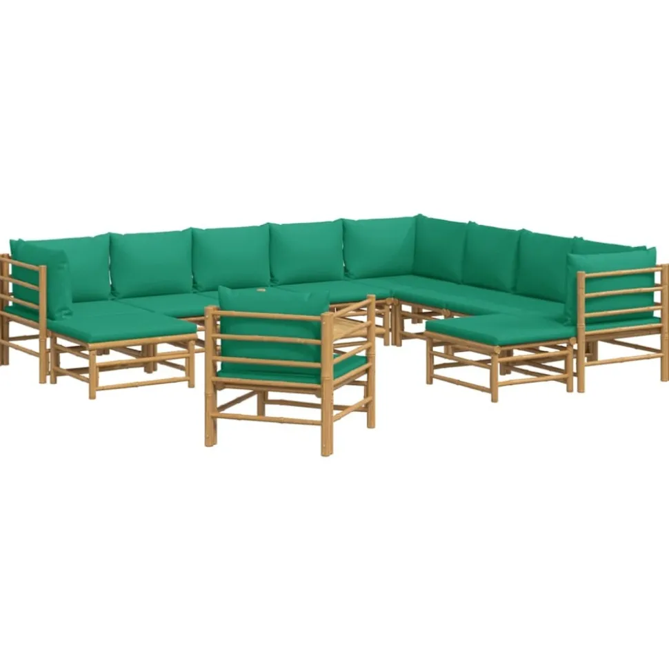 MAISON EXCLUSIVE - Salon de jardin 12 pcs avec coussins vert bambou