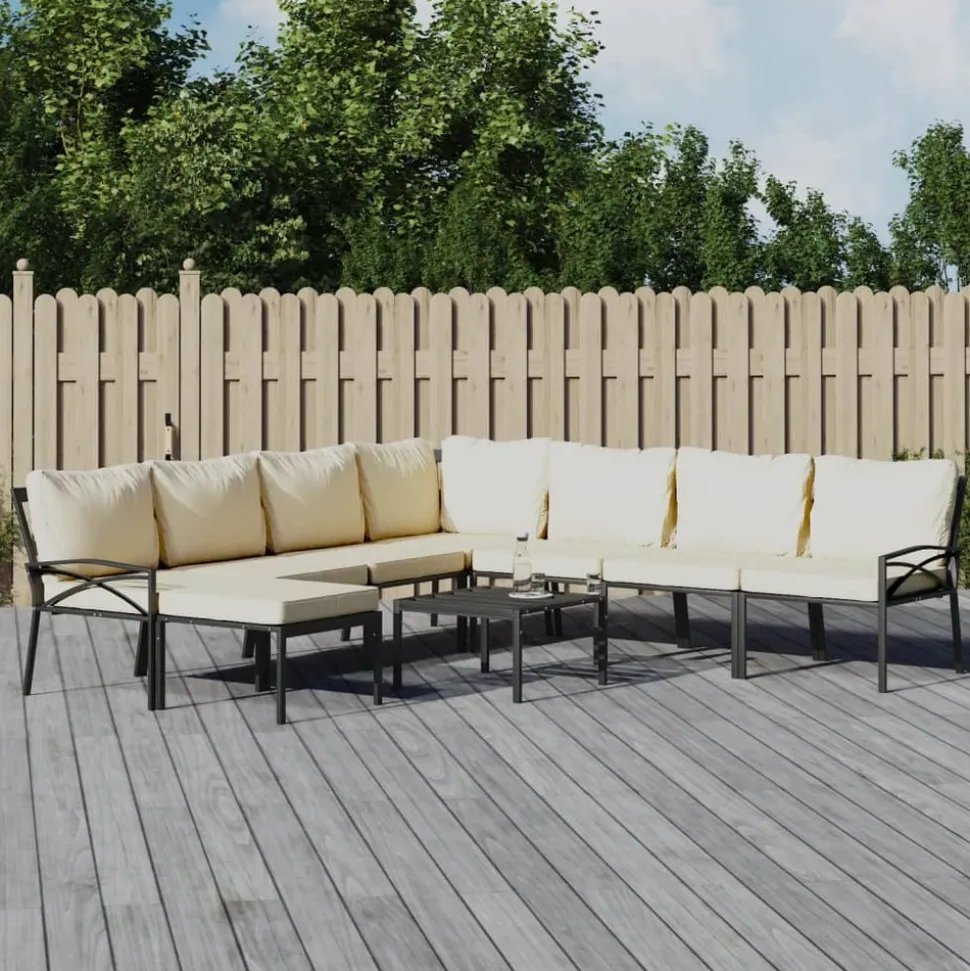 MAISON EXCLUSIVE - Salon de jardin 9 pcs avec coussins sable acier
