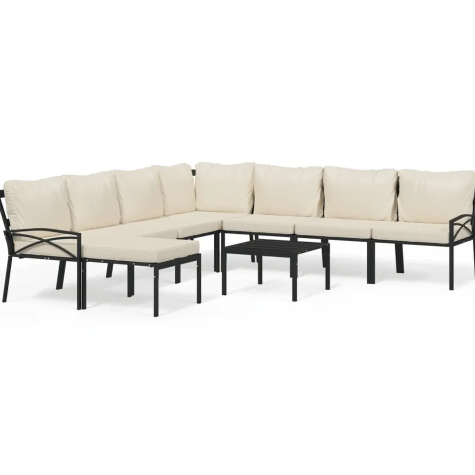 MAISON EXCLUSIVE - Salon de jardin 9 pcs avec coussins sable acier