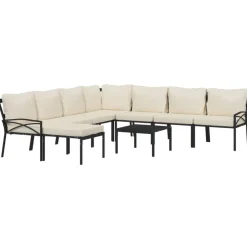 MAISON EXCLUSIVE - Salon de jardin 9 pcs avec coussins sable acier