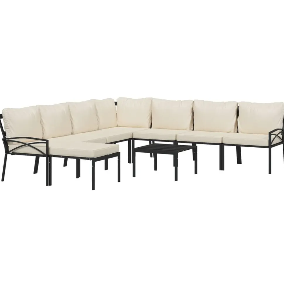 MAISON EXCLUSIVE - Salon de jardin 9 pcs avec coussins sable acier