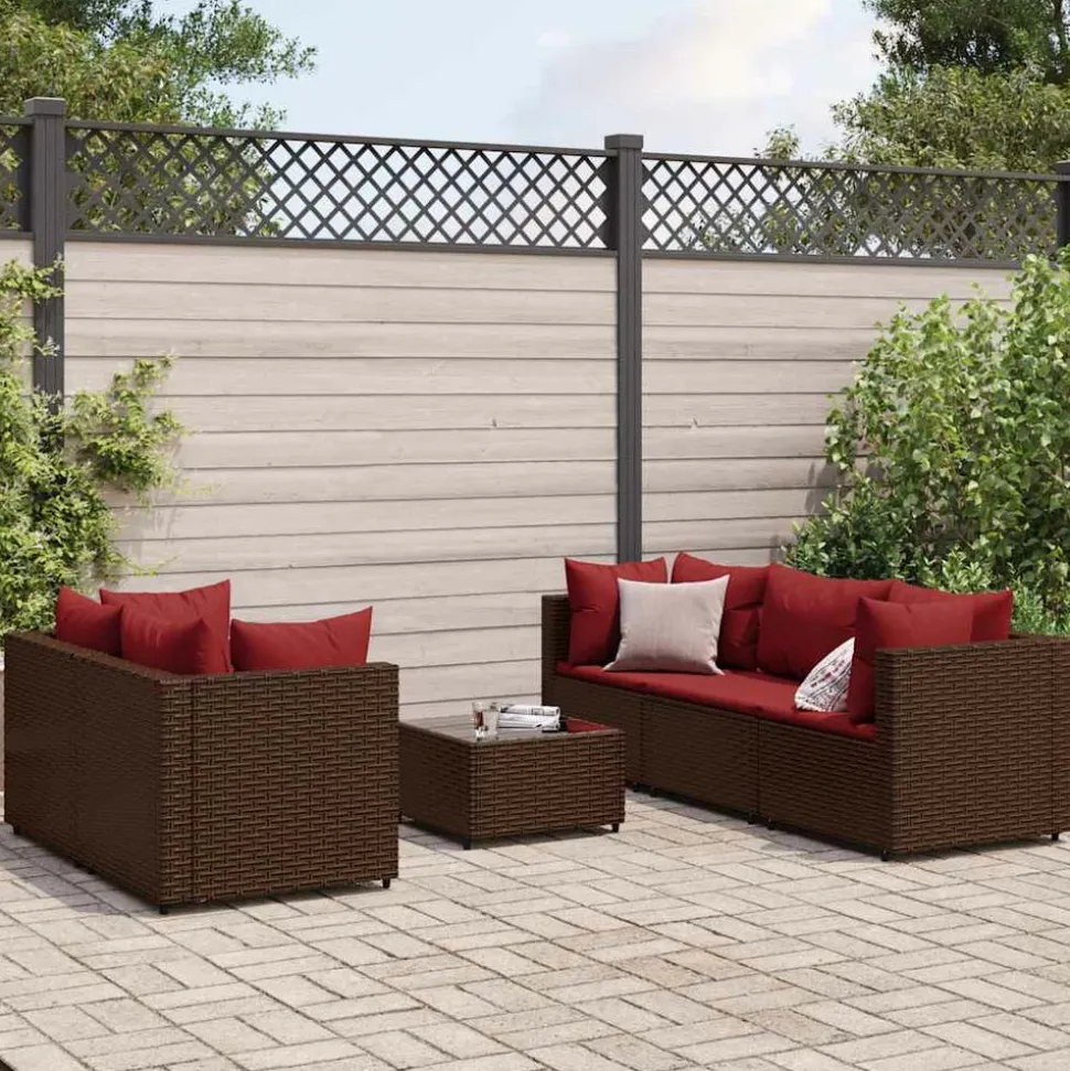 MAISON EXCLUSIVE - Salon de jardin 6 pcs avec coussins marron résine tressée