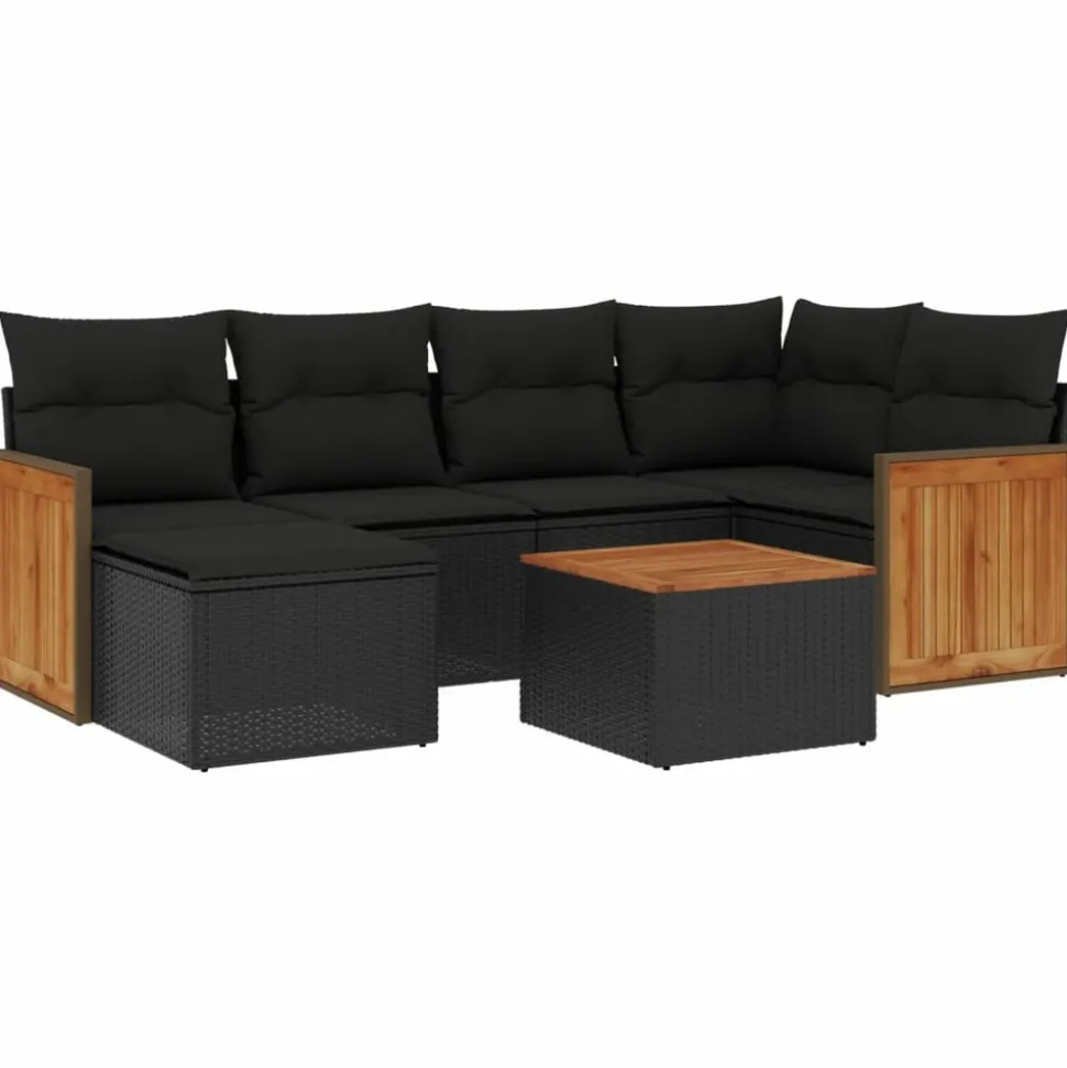 MAISON EXCLUSIVE - Salon de jardin 7 pcs avec coussins noir résine tressée
