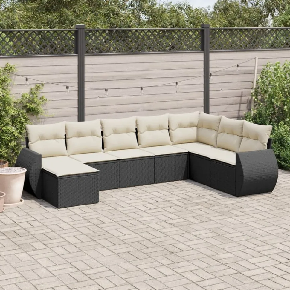 MAISON EXCLUSIVE - Salon de jardin 8 pcs avec coussins noir résine tressée