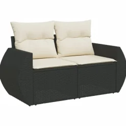 MAISON EXCLUSIVE - Salon de jardin 8 pcs avec coussins noir résine tressée