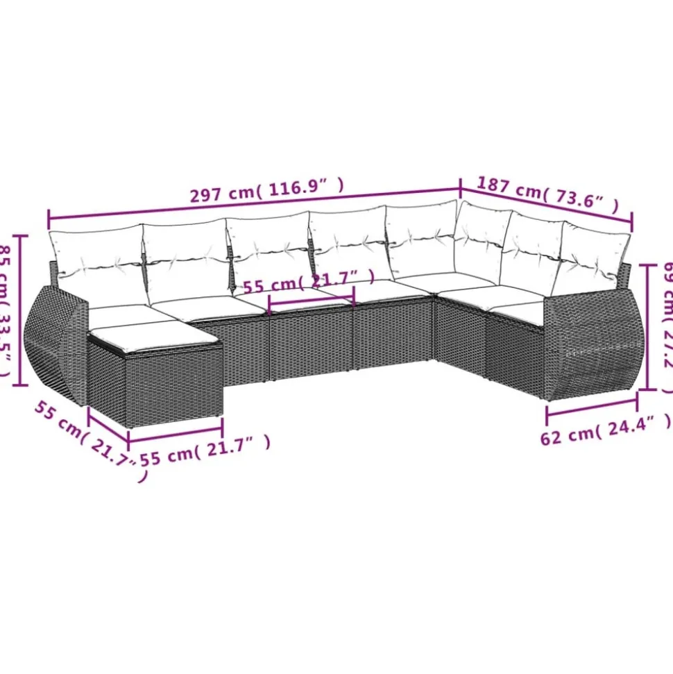 MAISON EXCLUSIVE - Salon de jardin 8 pcs avec coussins noir résine tressée