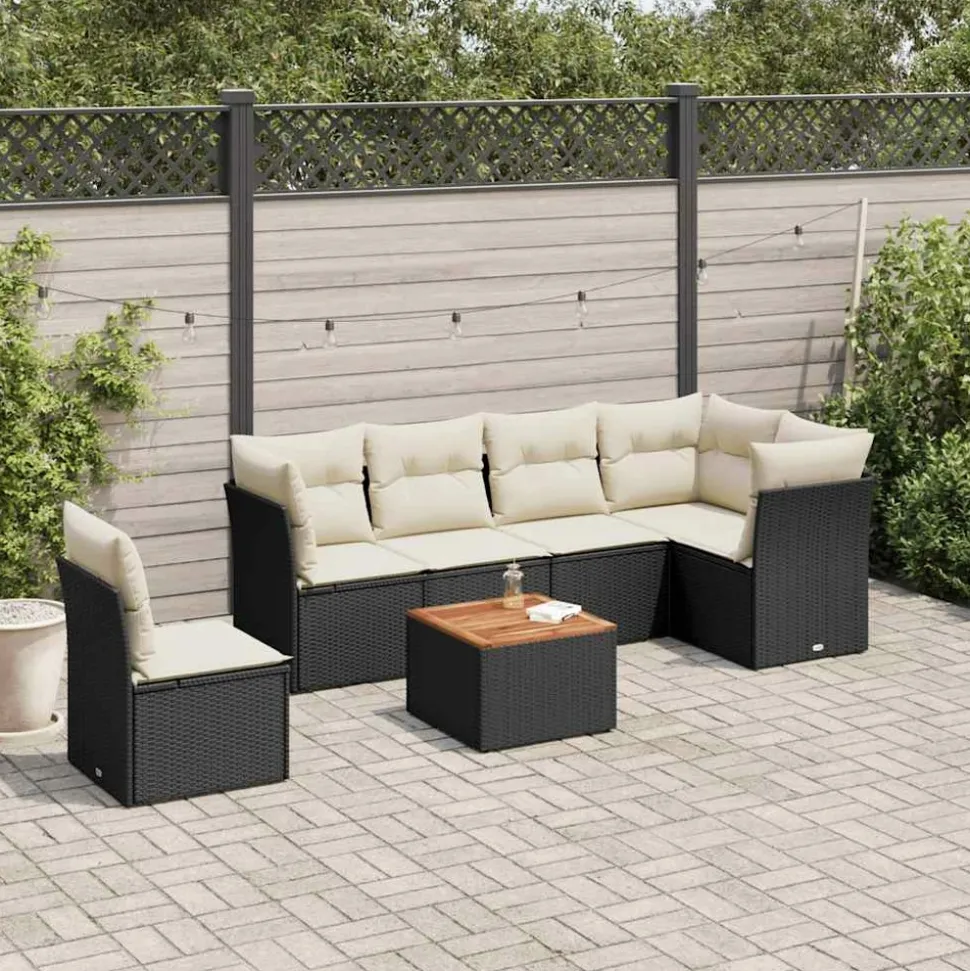 MAISON EXCLUSIVE - Salon de jardin 7 pcs avec coussins noir résine tressée
