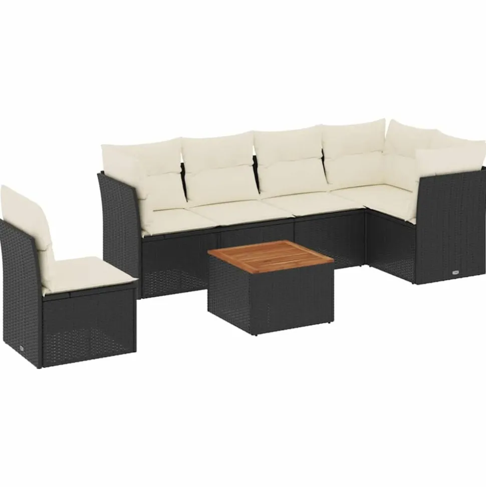 MAISON EXCLUSIVE - Salon de jardin 7 pcs avec coussins noir résine tressée