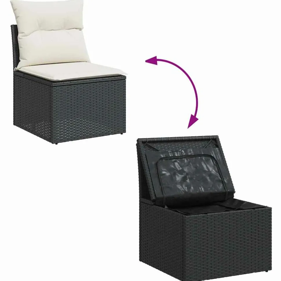 MAISON EXCLUSIVE - Salon de jardin 7 pcs avec coussins noir résine tressée