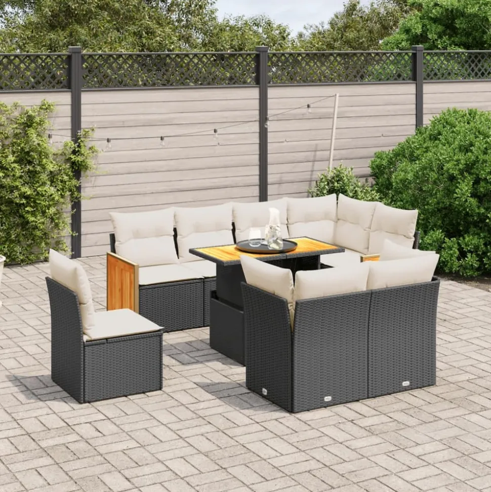 MAISON EXCLUSIVE - Salon de jardin 9 pcs avec coussins noir résine tressée