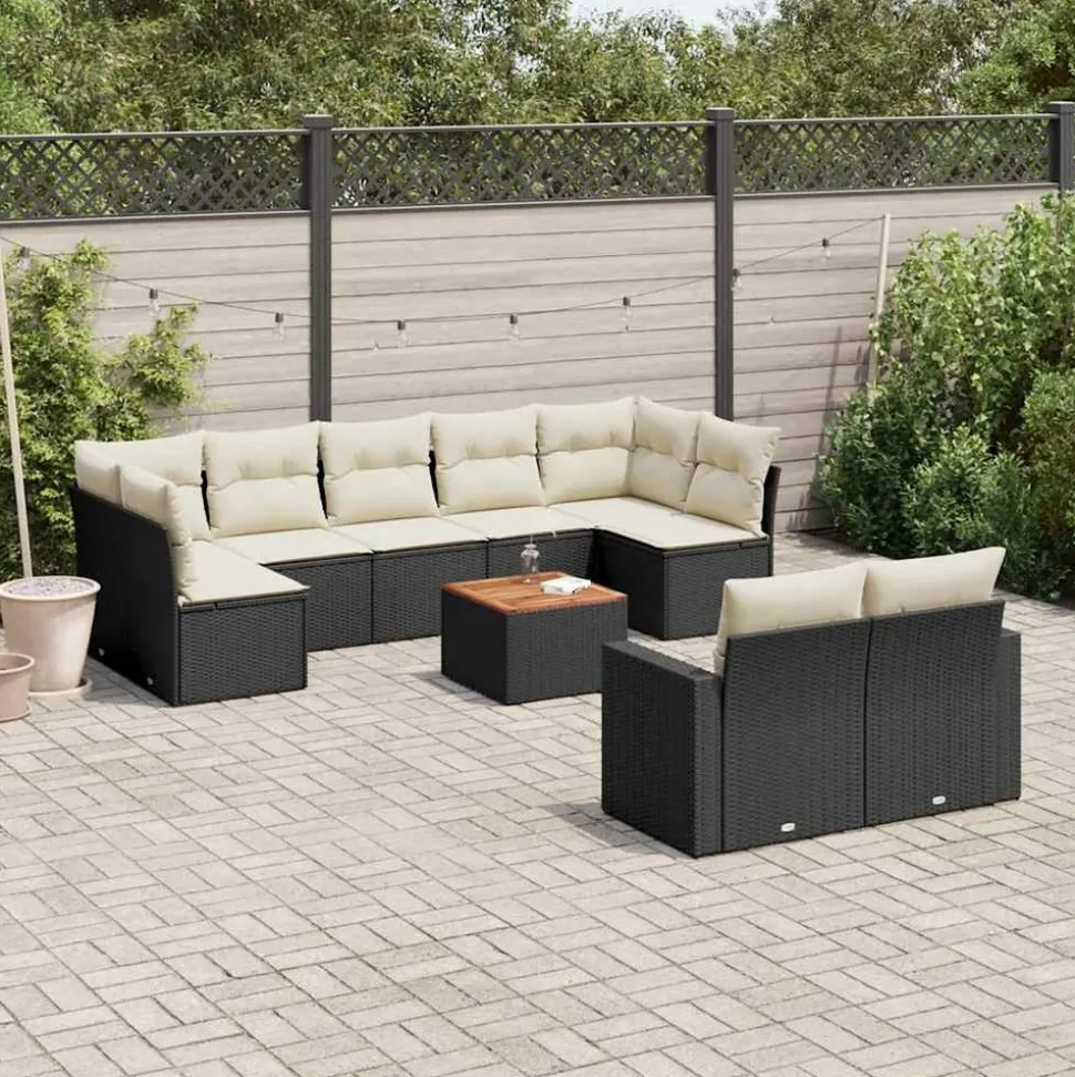 MAISON EXCLUSIVE - Salon de jardin 10 pcs avec coussins noir résine tressée