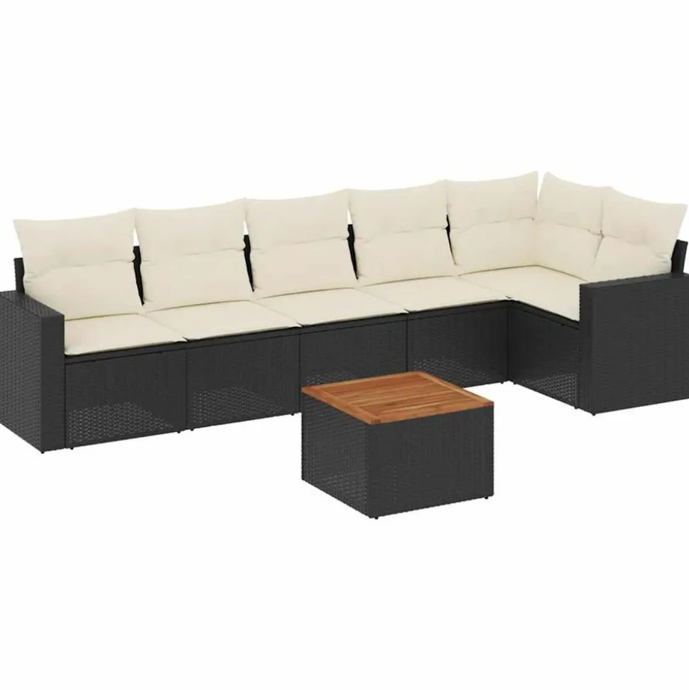 MAISON EXCLUSIVE - Salon de jardin 7 pcs avec coussins noir résine tressée