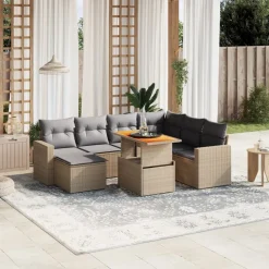 MAISON EXCLUSIVE - Salon de jardin avec coussins 8 pcs beige résine tressée