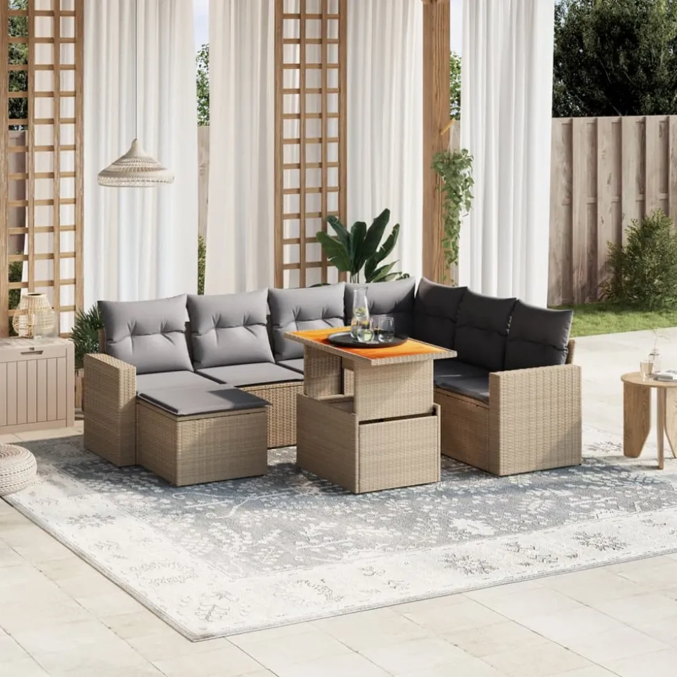MAISON EXCLUSIVE - Salon de jardin avec coussins 8 pcs beige résine tressée