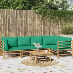 MAISON EXCLUSIVE - Salon de jardin 6 pcs avec coussins vert bambou
