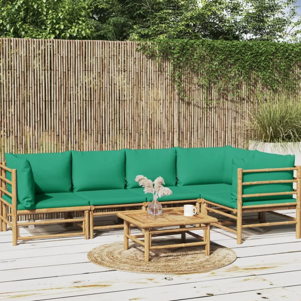 MAISON EXCLUSIVE - Salon de jardin 6 pcs avec coussins vert bambou