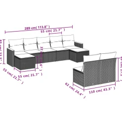 MAISON EXCLUSIVE - Salon de jardin 9 pcs avec coussins noir résine tressée