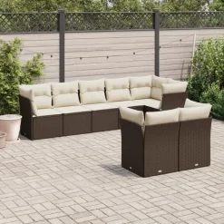 MAISON EXCLUSIVE - Salon de jardin 8 pcs avec coussins marron résine tressée