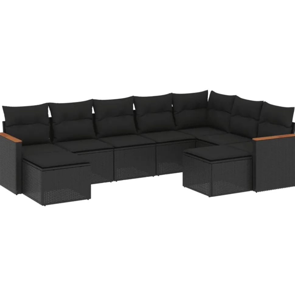 MAISON EXCLUSIVE - Salon de jardin 9 pcs avec coussins noir résine tressée
