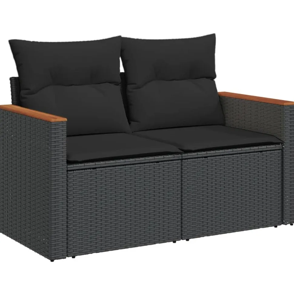 MAISON EXCLUSIVE - Salon de jardin 9 pcs avec coussins noir résine tressée