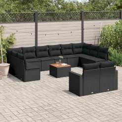MAISON EXCLUSIVE - Salon de jardin avec coussins 13 pcs noir résine tressée