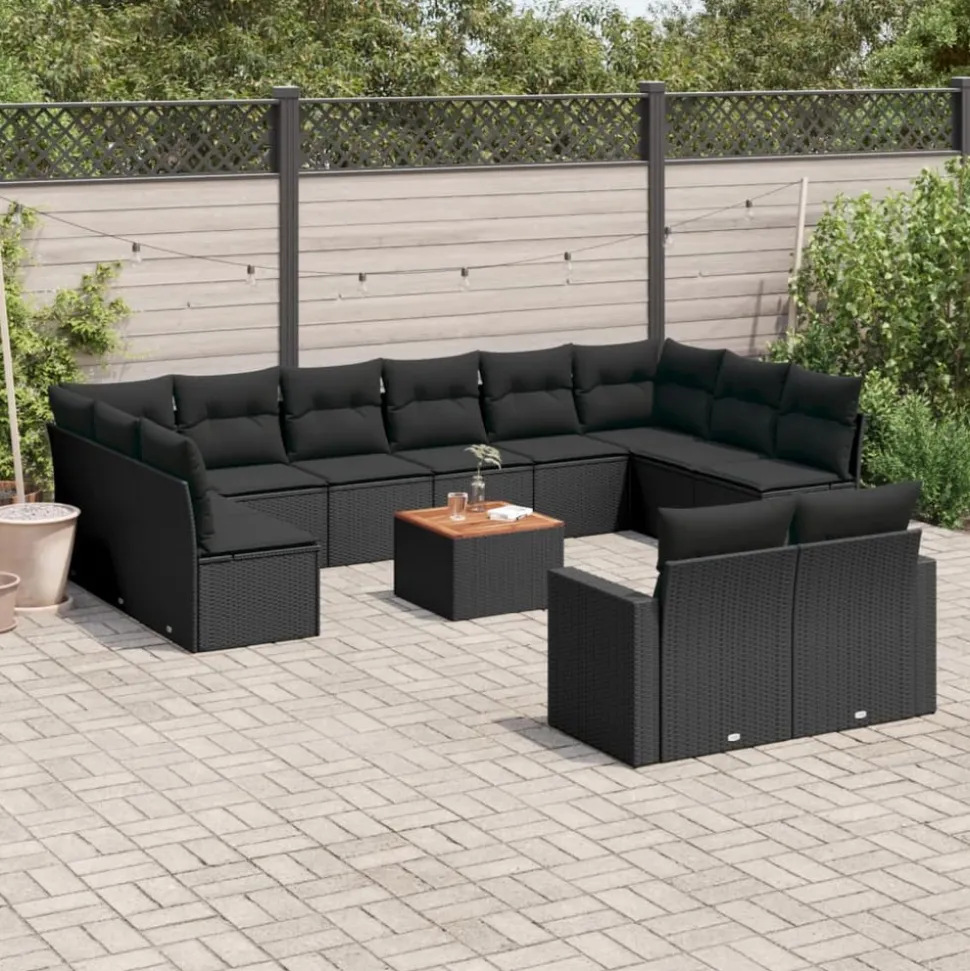 MAISON EXCLUSIVE - Salon de jardin avec coussins 13 pcs noir résine tressée