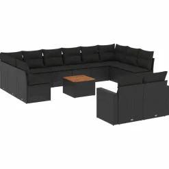 MAISON EXCLUSIVE - Salon de jardin avec coussins 13 pcs noir résine tressée