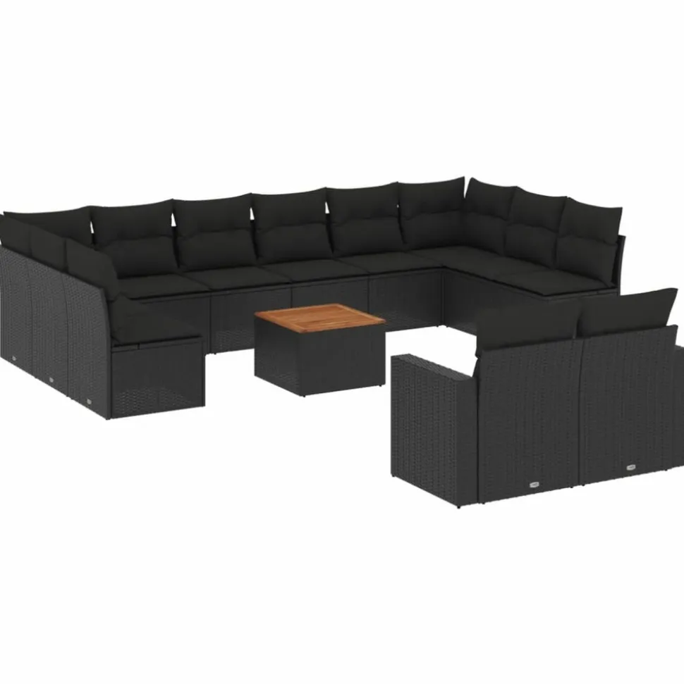 MAISON EXCLUSIVE - Salon de jardin avec coussins 13 pcs noir résine tressée