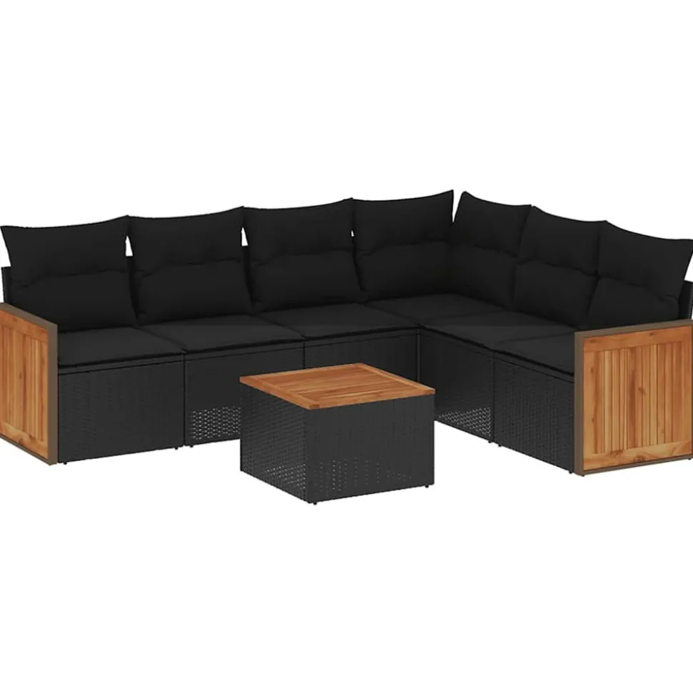 MAISON EXCLUSIVE - Salon de jardin 7 pcs avec coussins noir résine tressée