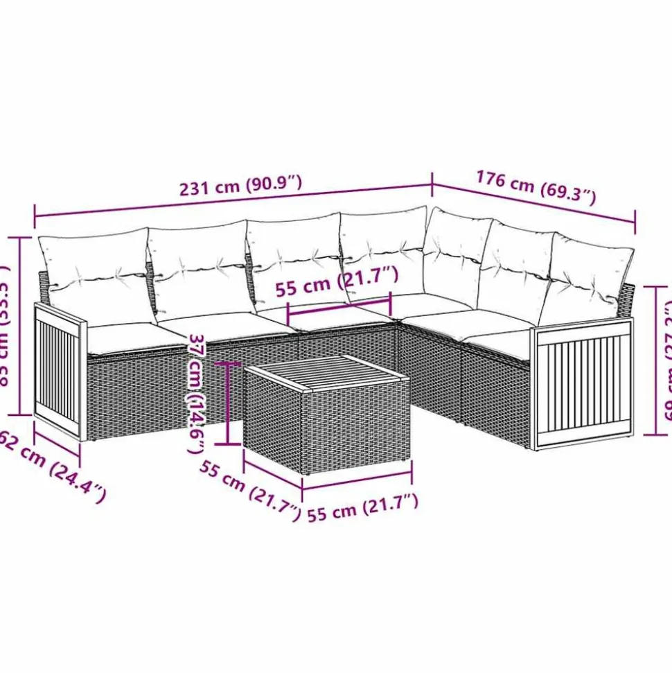MAISON EXCLUSIVE - Salon de jardin 7 pcs avec coussins noir résine tressée