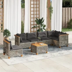 MAISON EXCLUSIVE - Salon de jardin avec coussins 7 pcs gris résine tressée