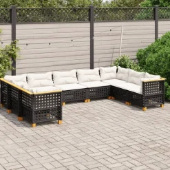 MAISON EXCLUSIVE - Salon de jardin 9 pcs avec coussins noir résine tressée