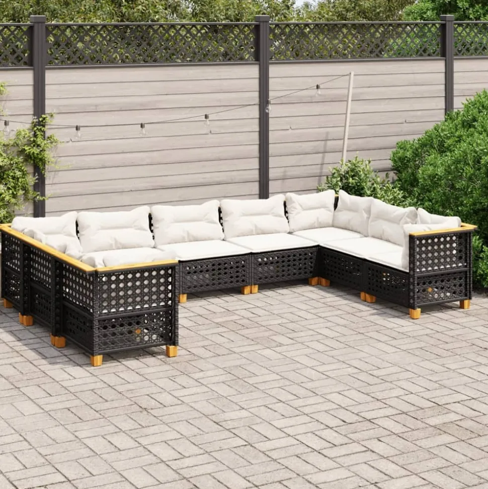 MAISON EXCLUSIVE - Salon de jardin 9 pcs avec coussins noir résine tressée