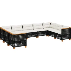 MAISON EXCLUSIVE - Salon de jardin 9 pcs avec coussins noir résine tressée