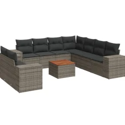 MAISON EXCLUSIVE - Salon de jardin avec coussins 10 pcs gris résine tressée