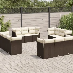 MAISON EXCLUSIVE - Salon de jardin avec coussins 12 pcs marron résine tressée