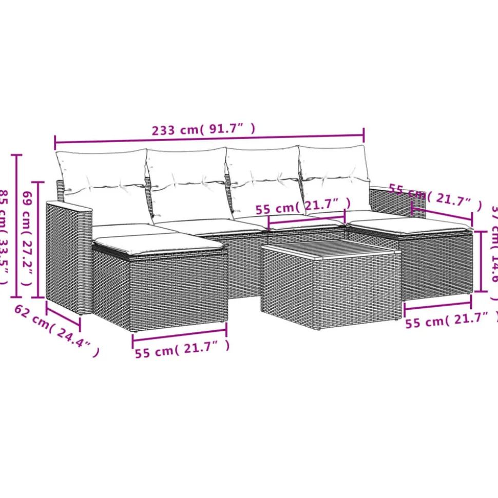 MAISON EXCLUSIVE - Salon de jardin 7 pcs avec coussins noir résine tressée