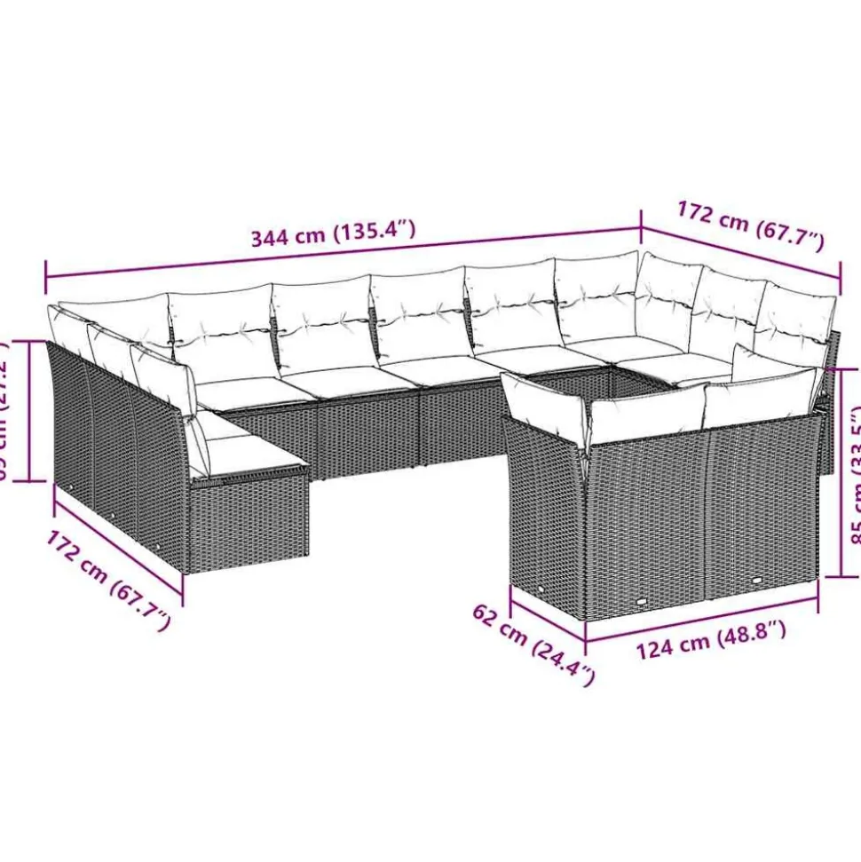 MAISON EXCLUSIVE - Salon de jardin avec coussins 12 pcs marron résine tressée