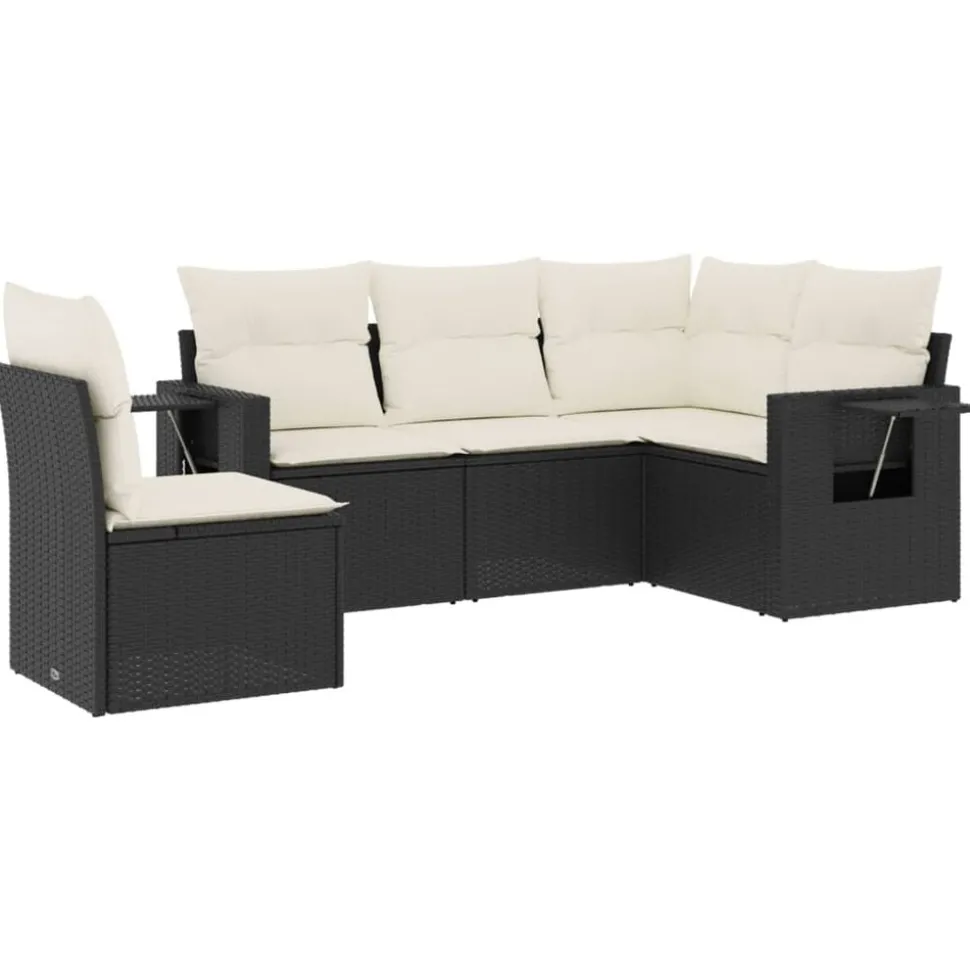 MAISON EXCLUSIVE - Salon de jardin 5 pcs avec coussins noir résine tressée