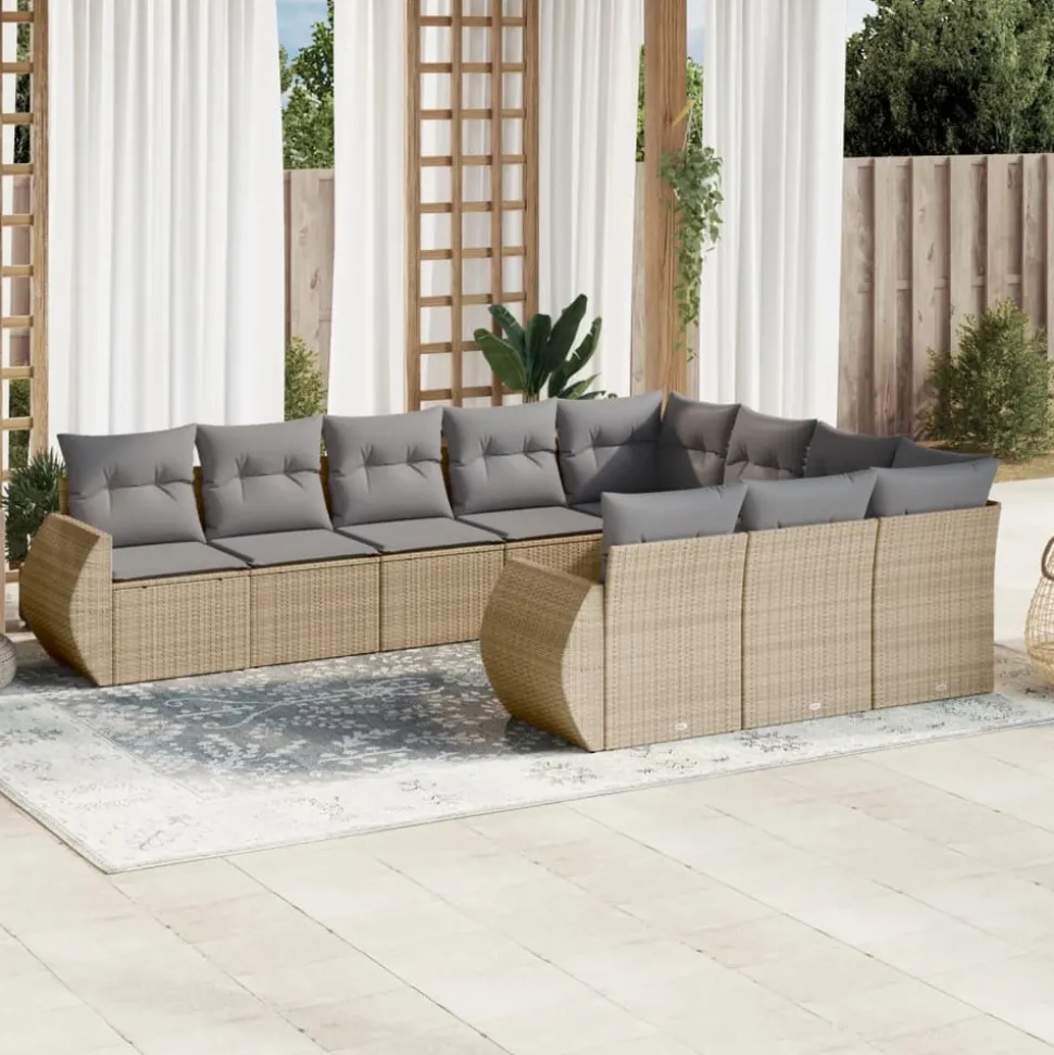 MAISON EXCLUSIVE - Salon de jardin avec coussins 10 pcs beige résine tressée