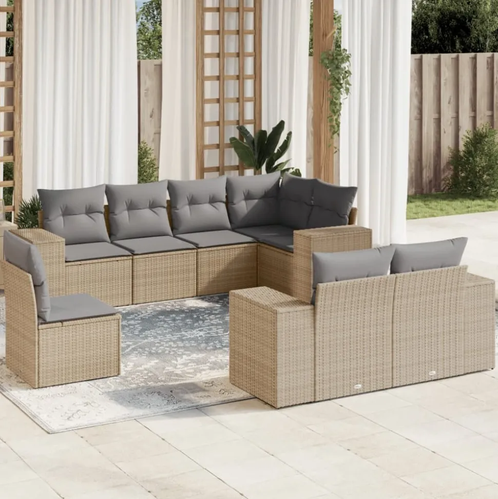 MAISON EXCLUSIVE - Salon de jardin avec coussins 8 pcs beige résine tressée