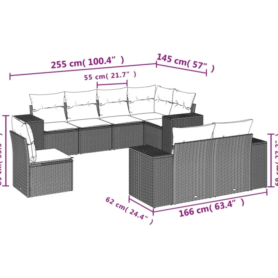 MAISON EXCLUSIVE - Salon de jardin avec coussins 8 pcs beige résine tressée