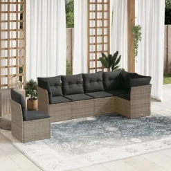 MAISON EXCLUSIVE - Salon de jardin 6 pcs avec coussins gris résine tressée