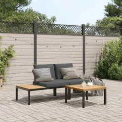MAISON EXCLUSIVE - Salon de jardin 3 pcs avec coussins noir aluminium