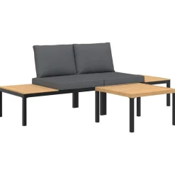 MAISON EXCLUSIVE - Salon de jardin 3 pcs avec coussins noir aluminium