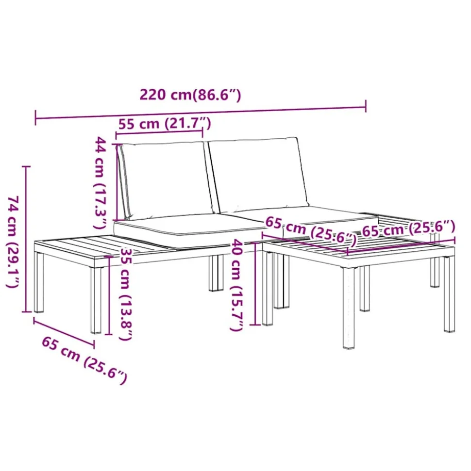 MAISON EXCLUSIVE - Salon de jardin 3 pcs avec coussins noir aluminium