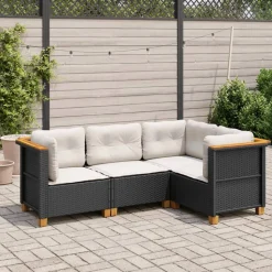 MAISON EXCLUSIVE - Salon de jardin 4 pcs avec coussins noir résine tressée
