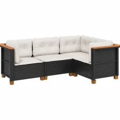 MAISON EXCLUSIVE - Salon de jardin 4 pcs avec coussins noir résine tressée